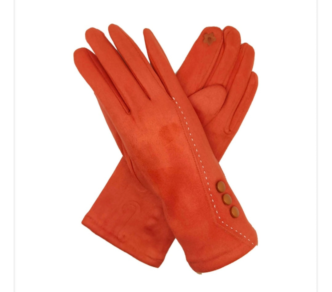 Button Detail Glove In Orange