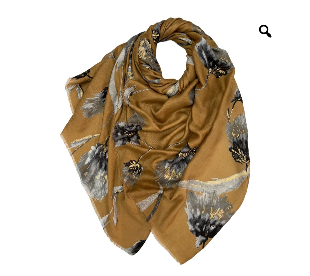 Dusty Miller Print Scarf In Mocca