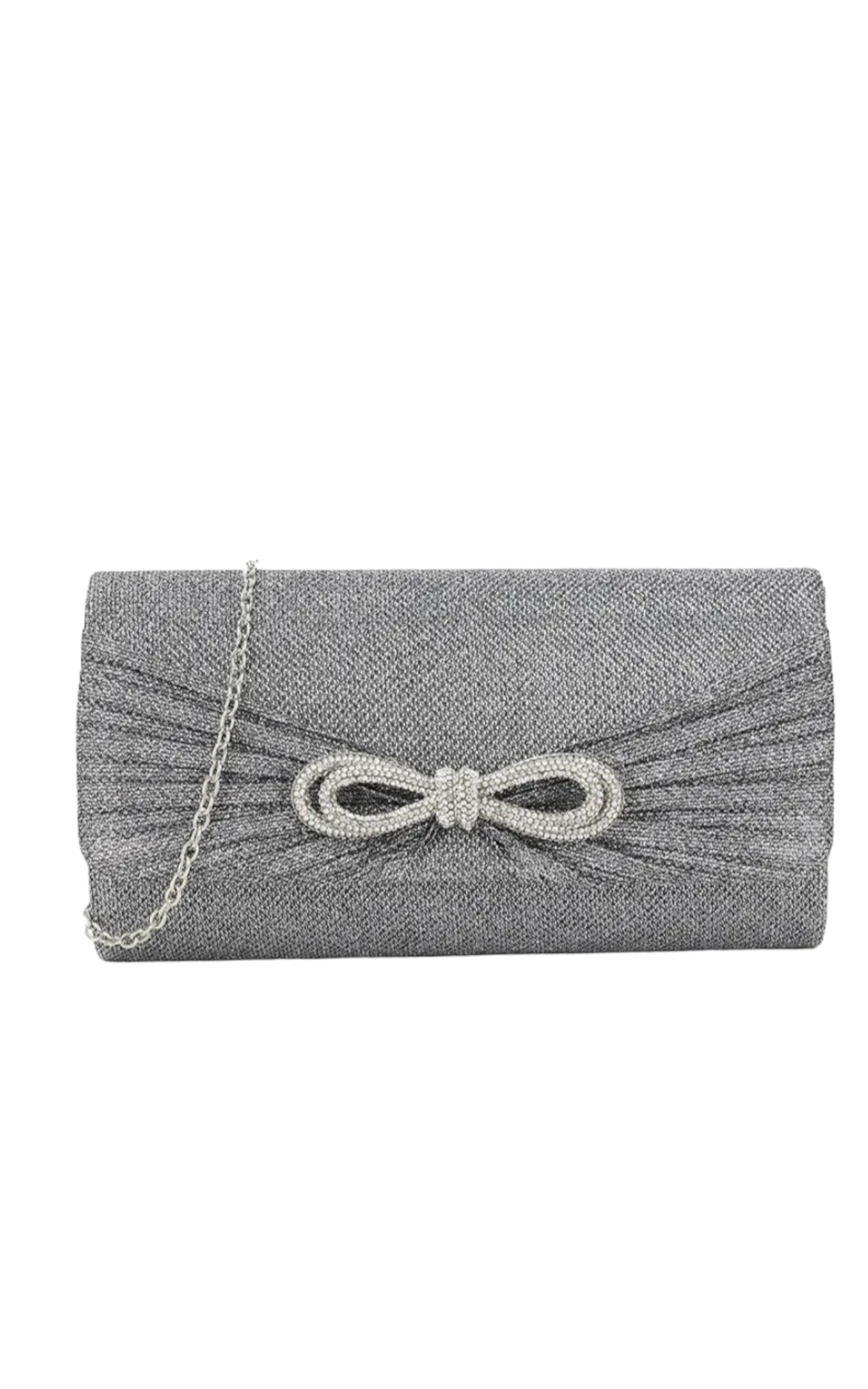 Glitter Clutch With Diamante Bow In Silver