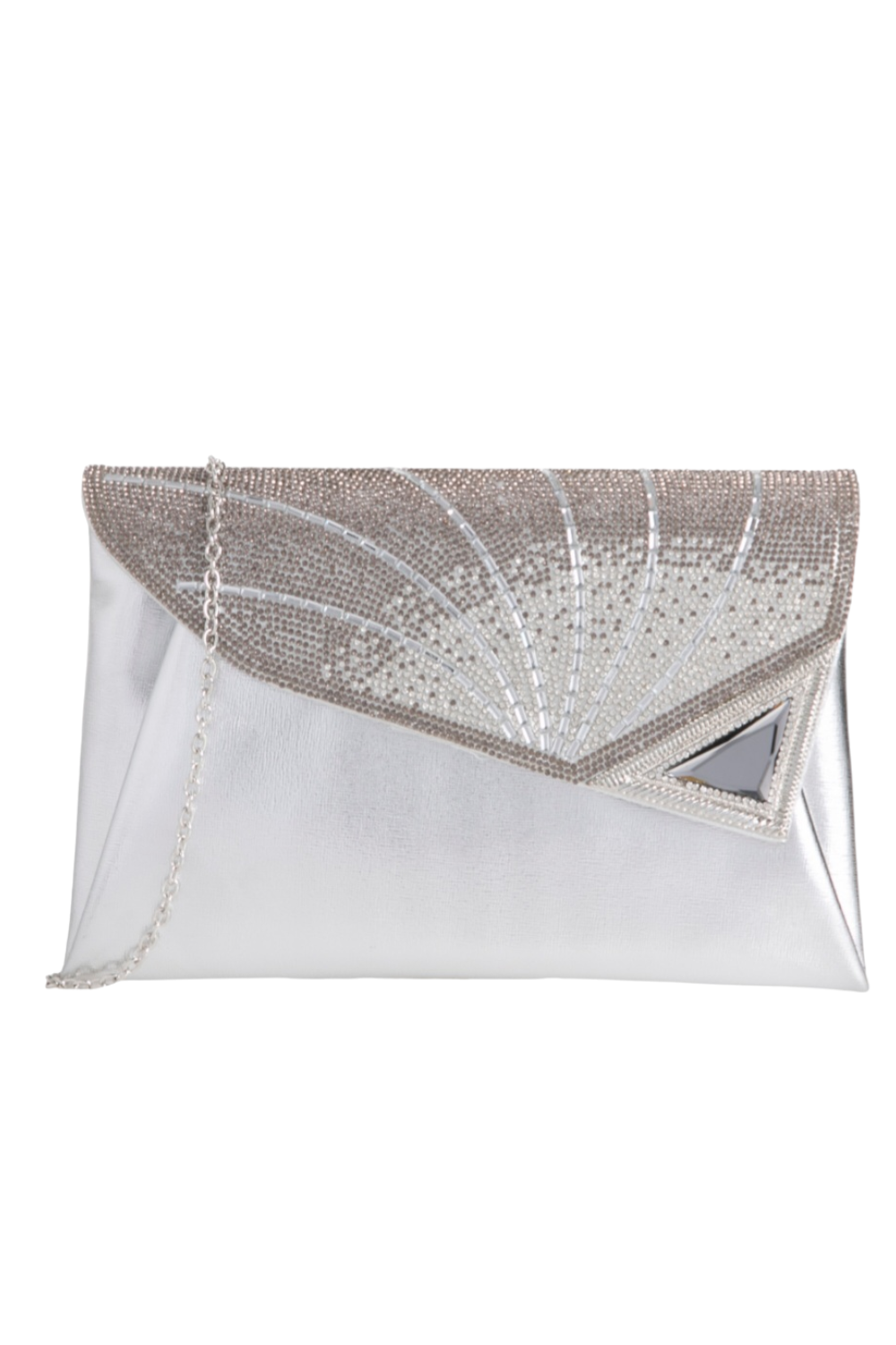 Diamante Envelope Clutch In Silver