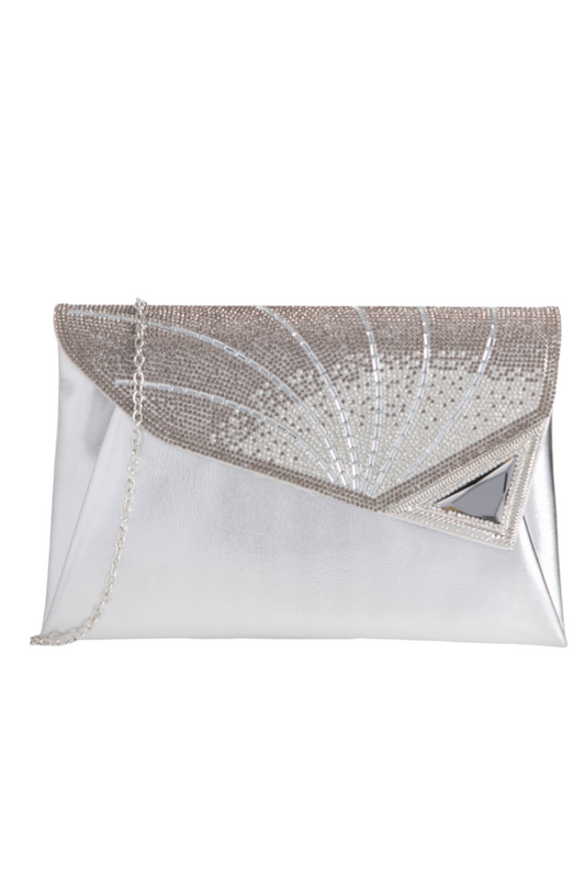 Diamante Envelope Clutch In Silver