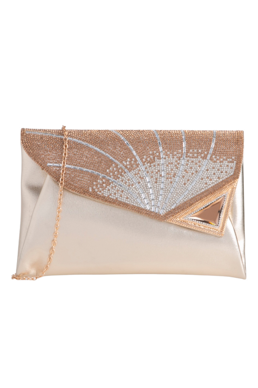 Diamante Envelope Clutch In Gold