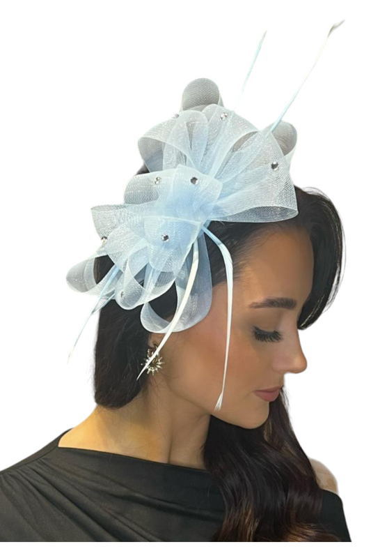 Diamante Bow Fascinator In Blue