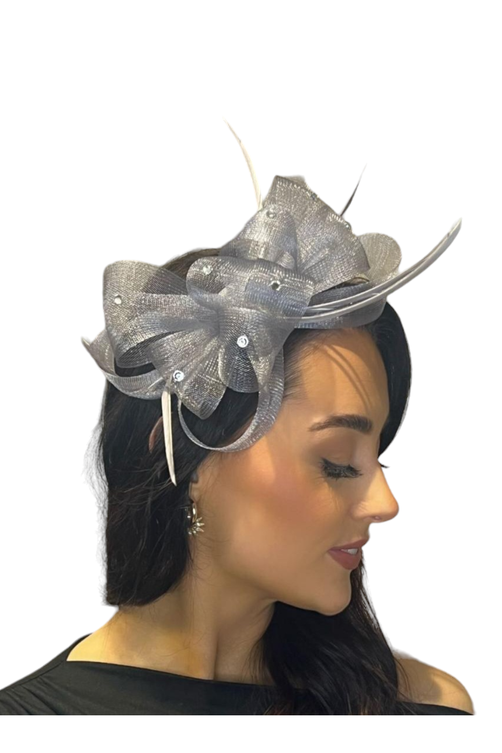 Diamante Bow Fascinator In Silver