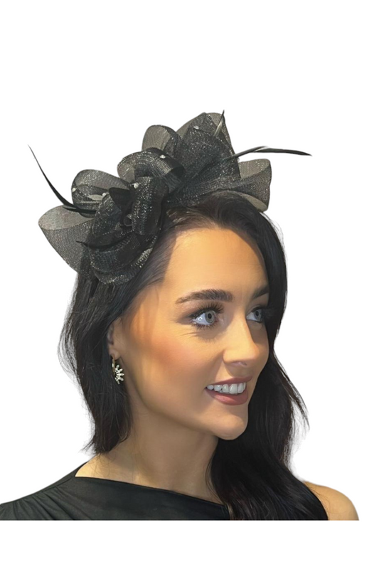 Diamante Bow Fascinator In Black