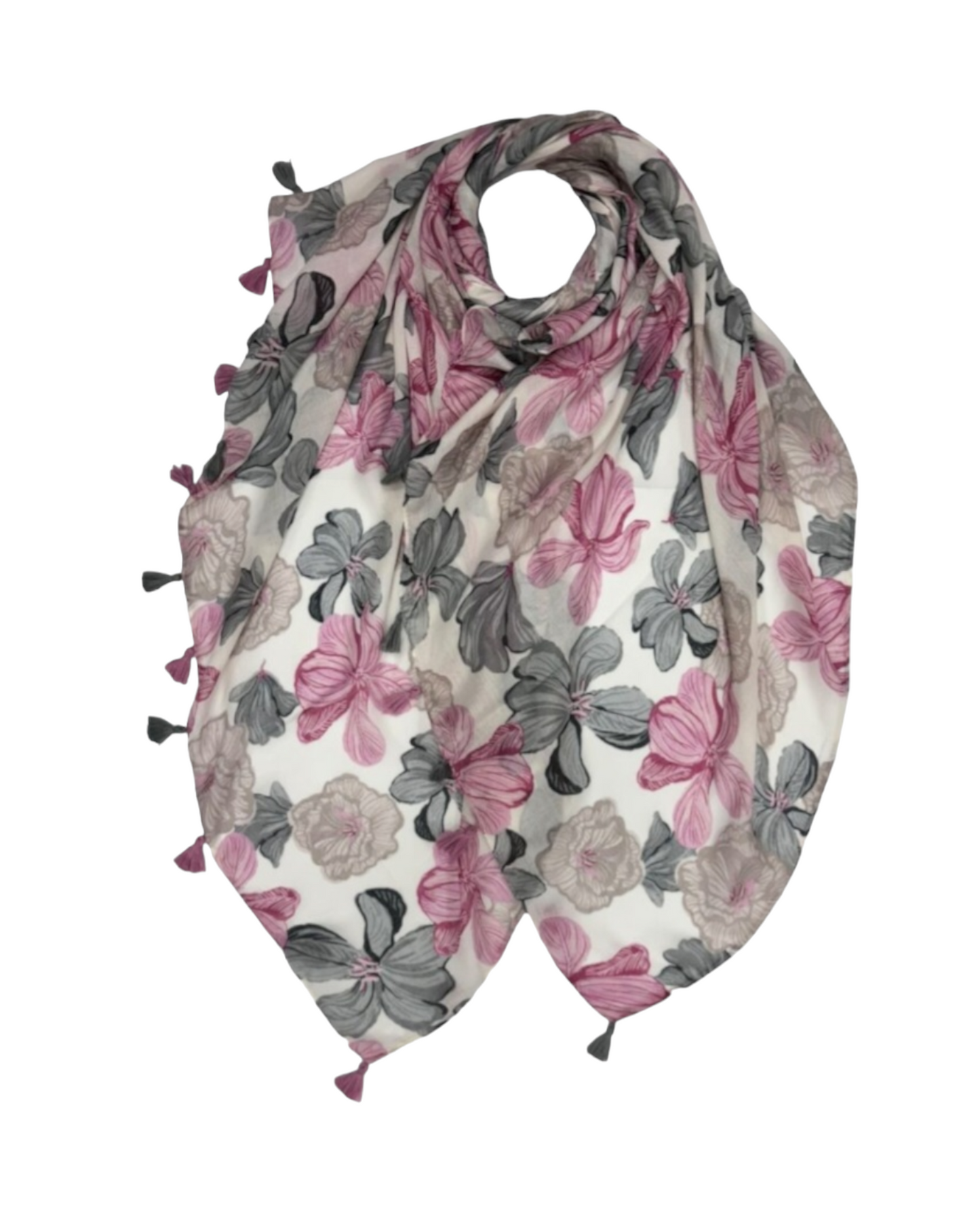 Plumeria Flower Print Scarf In Grey