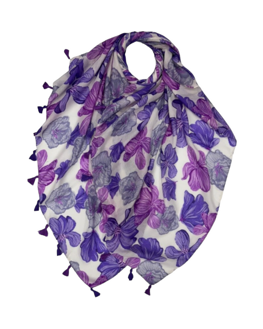 Plumeria Flower Print Scarf In Purple