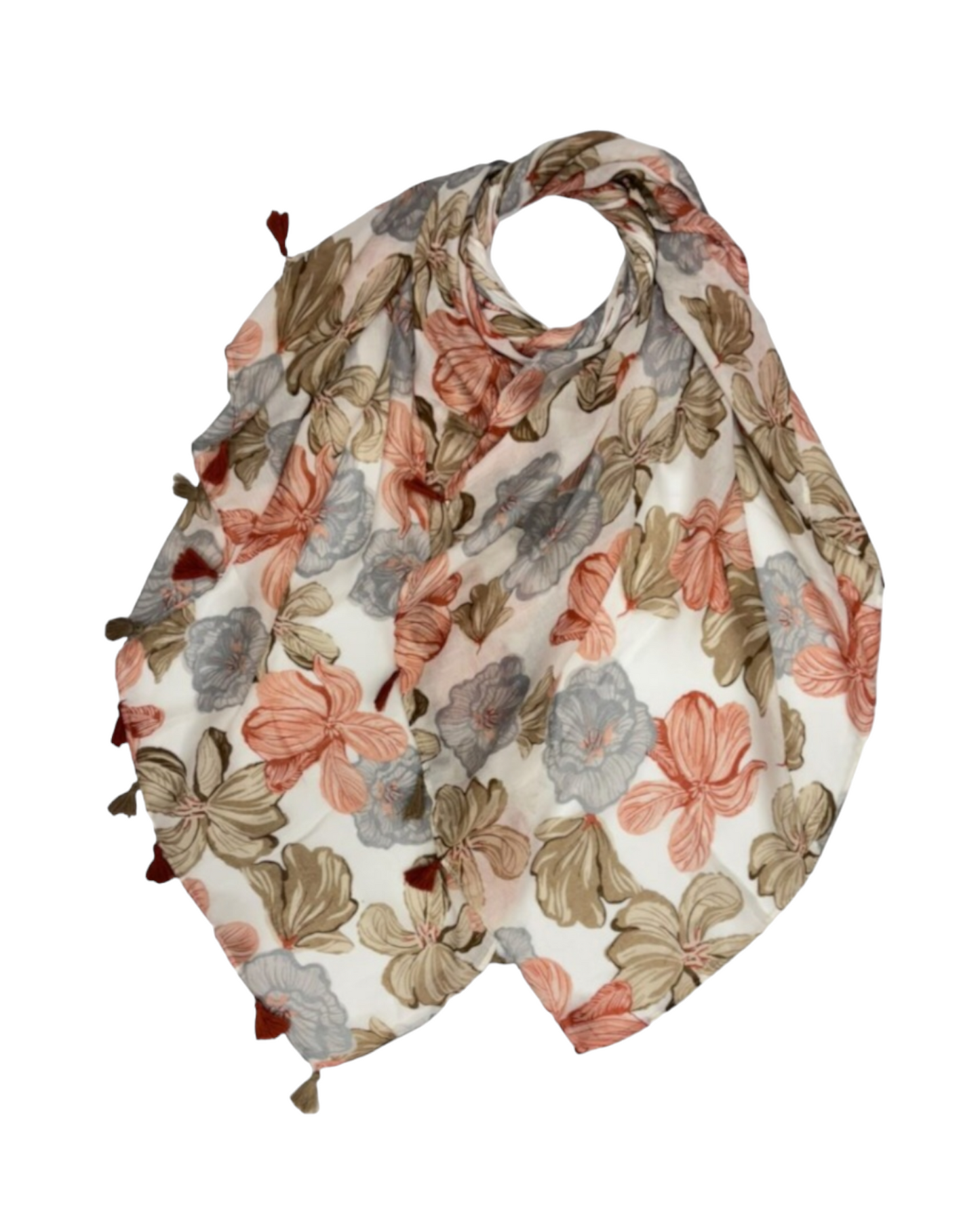 Plumeria Flower Print Scarf In Khaki