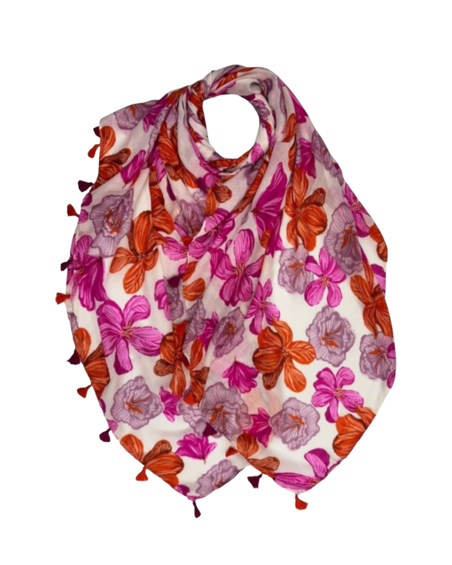 Plumeria Flower Print Scarf In Pink