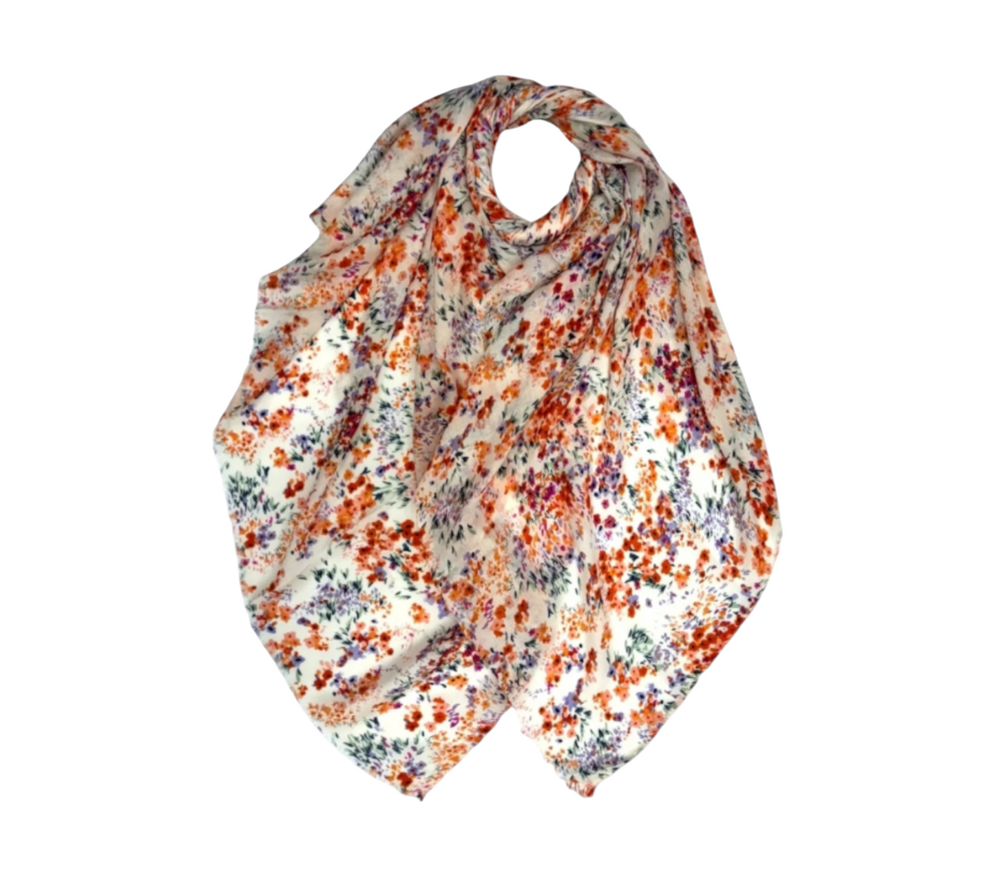 Mimosa Flower Print Scarf In Orange