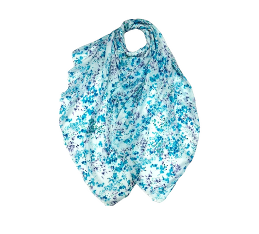 Mimosa Flower Print Scarf In Blue