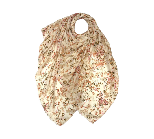 Mimosa Flower Print Scarf In Mocca