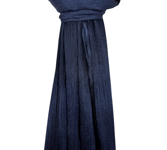 Satin Shimmer Ribbed Scarf In Navy