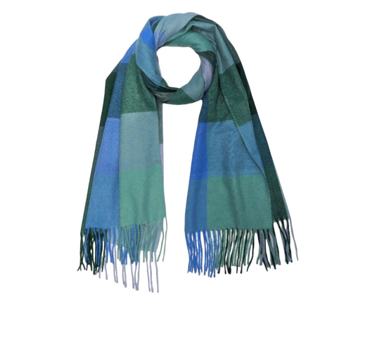 Classic Wool Mix Check Scarf In Aqua