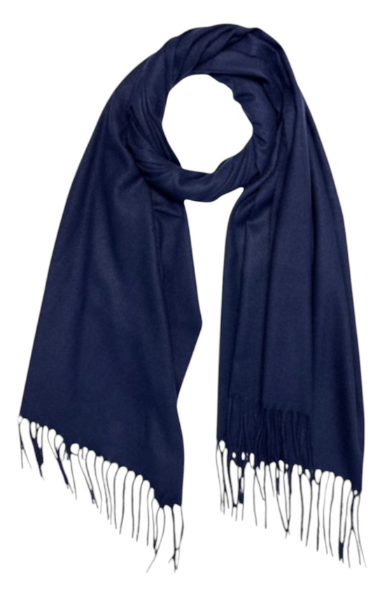 Plain Wool Mix Scarf In Navy