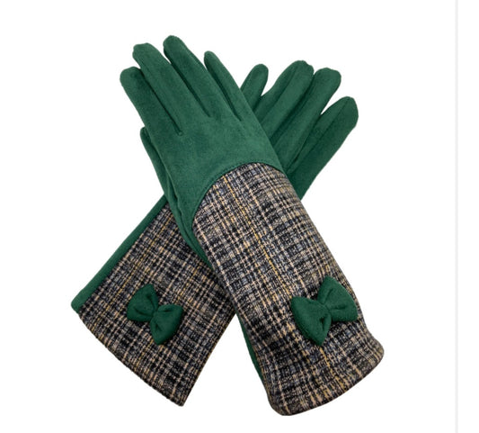 Plaid Detail Glove In Green