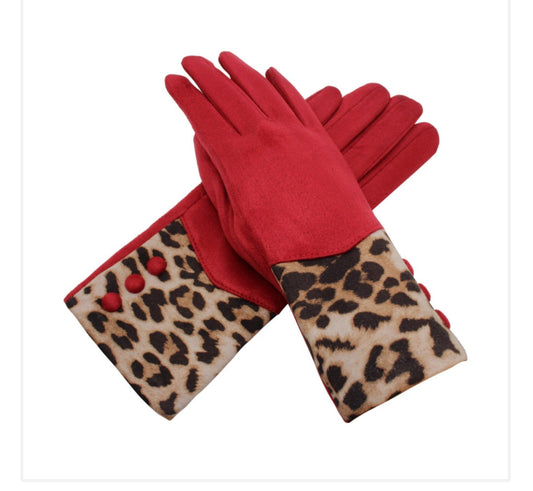 Animal Print Glove In Red