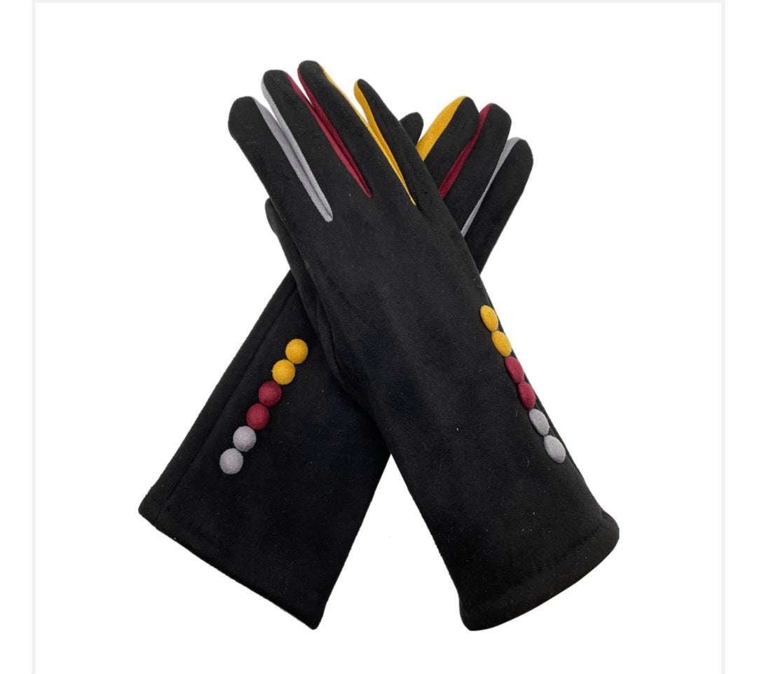 Coloured Button Detail Glove In Black