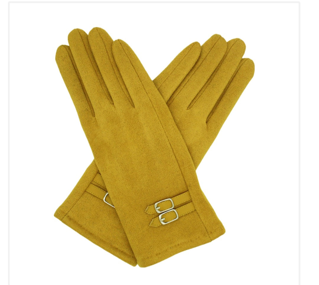 Buckle Detail Glove In Yellow