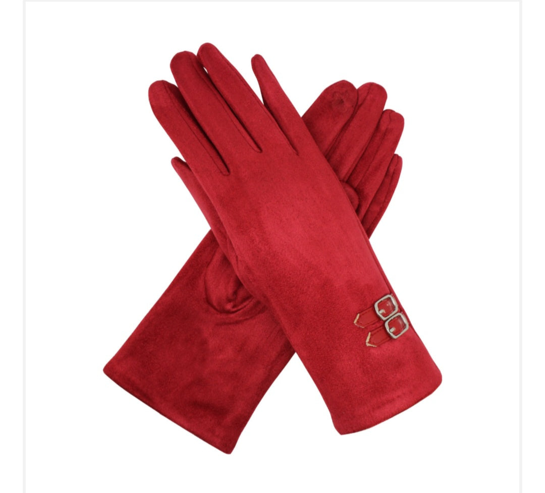 Buckle Detail Glove In Red