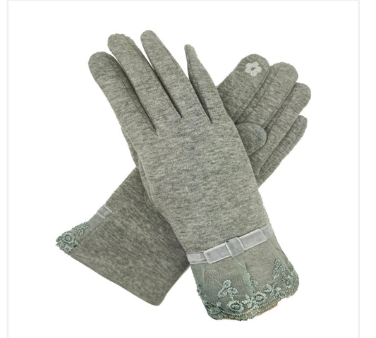 Lace Detail Glove In Grey