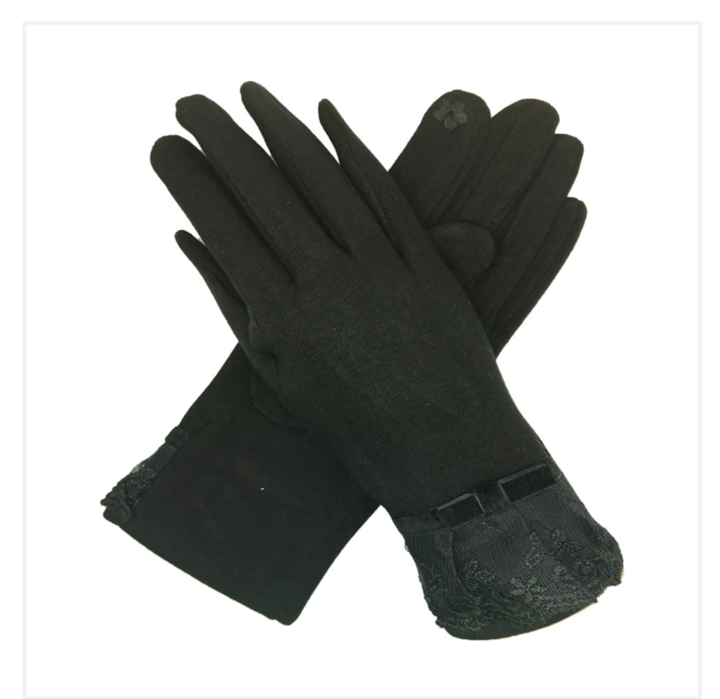 Lace Detail Glove In Black